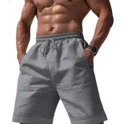 Clearance OUKU Men's Shorts Linen Shorts Summer Shorts Pocket Drawstring Elastic Waist Plain Comfort Breathable Short Casual Daily Holiday Fashion Classic Style Black White