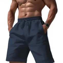 Clearance OUKU Men's Shorts Linen Shorts Summer Shorts Pocket Drawstring Elastic Waist Plain Comfort Breathable Short Casual Daily Holiday Fashion Classic Style Black White