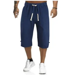 Hot OUKU Men's Shorts Linen Shorts Summer Shorts Capri Pants Drawstring Plain Sports Short Work Daily Linen / Cotton Blend Classic Casual / Sporty Black Green Black