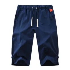 Hot OUKU Men's Shorts Linen Shorts Summer Shorts Capri Pants Drawstring Plain Sports Short Work Daily Linen / Cotton Blend Classic Casual / Sporty Black Green Black