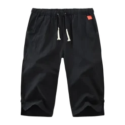 Hot OUKU Men's Shorts Linen Shorts Summer Shorts Capri Pants Drawstring Plain Sports Short Work Daily Linen / Cotton Blend Classic Casual / Sporty Black Green Black