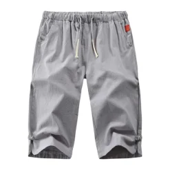 Hot OUKU Men's Shorts Linen Shorts Summer Shorts Capri Pants Drawstring Plain Sports Short Work Daily Linen / Cotton Blend Classic Casual / Sporty Black Green Black