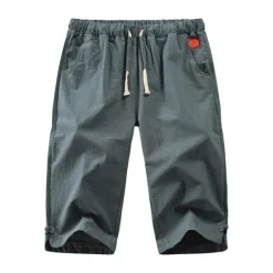 Hot OUKU Men's Shorts Linen Shorts Summer Shorts Capri Pants Drawstring Plain Sports Short Work Daily Linen / Cotton Blend Classic Casual / Sporty Black Green Black