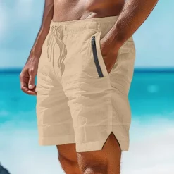 OUKU Men's Shorts Linen Shorts Summer Shorts Beach Shorts Pocket Drawstring Elastic Waist Plain Comfort Breathable Short Casual Daily Holiday Fashion Classic Style White Army Green