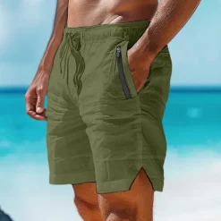 OUKU Men's Shorts Linen Shorts Summer Shorts Beach Shorts Pocket Drawstring Elastic Waist Plain Comfort Breathable Short Casual Daily Holiday Fashion Classic Style White Army Green