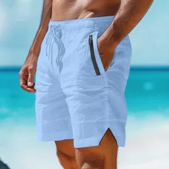 OUKU Men's Shorts Linen Shorts Summer Shorts Beach Shorts Pocket Drawstring Elastic Waist Plain Comfort Breathable Short Casual Daily Holiday Fashion Classic Style White Army Green
