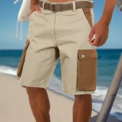 Clearance OUKU Men's Shorts Linen Shorts Summer Shorts Patchwork Pocket Color Block Comfort Breathable Short Casual Daily Holiday Fashion Designer Green Khaki