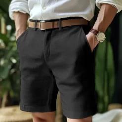 Online OUKU Men's Shorts Linen Shorts Dress Shorts Summer Shorts Pocket Buttons Plain Comfort Breathable Short Formal Outdoor Business Fashion Classic Style Black White Inelastic