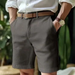 Online OUKU Men's Shorts Linen Shorts Dress Shorts Summer Shorts Pocket Buttons Plain Comfort Breathable Short Formal Outdoor Business Fashion Classic Style Black White Inelastic