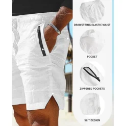 Online OUKU Men's Shorts Linen Shorts Summer Shorts Beach Shorts Pocket Drawstring Elastic Waist Plain Comfort Breathable Short Casual Daily Holiday Fashion Classic Style White Army Green