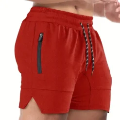 New OUKU Men's Shorts Sports Going out Weekend Running Casual Drawstring Elastic Waist Plain Knee Length Gymnatics Activewear Wine Red Black Micro-elastic