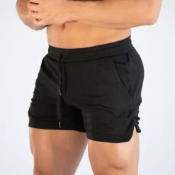 Discount OUKU Men's Shorts Sports Going out Weekend Running Casual Drawstring Elastic Waist Plain Knee Length Gymnatics Activewear Lake blue Wine Red Micro-elastic
