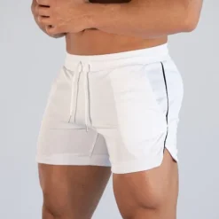 Discount OUKU Men's Shorts Sports Going out Weekend Running Casual Drawstring Elastic Waist Plain Knee Length Gymnatics Activewear Lake blue Wine Red Micro-elastic