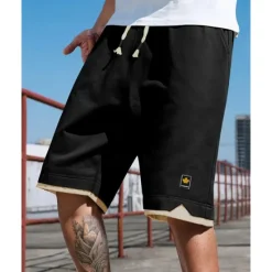 OUKU Men's Shorts Summer Shorts Casual Shorts Pocket Drawstring Elastic Waist Patchwork Comfort Breathable Short Outdoor Vacation Sport Casual Black Blue