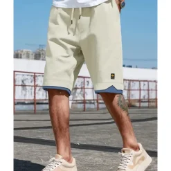 OUKU Men's Shorts Summer Shorts Casual Shorts Pocket Drawstring Elastic Waist Patchwork Comfort Breathable Short Outdoor Vacation Sport Casual Black Blue