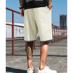 OUKU Men's Shorts Summer Shorts Casual Shorts Pocket Drawstring Elastic Waist Patchwork Comfort Breathable Short Outdoor Vacation Sport Casual Black Blue