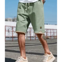 OUKU Men's Shorts Summer Shorts Casual Shorts Pocket Drawstring Elastic Waist Patchwork Comfort Breathable Short Outdoor Vacation Sport Casual Black Blue