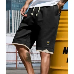OUKU Men's Shorts Summer Shorts Casual Shorts Pocket Drawstring Elastic Waist Patchwork Comfort Breathable Short Outdoor Vacation Sport Casual Black Blue