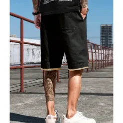 OUKU Men's Shorts Summer Shorts Casual Shorts Pocket Drawstring Elastic Waist Patchwork Comfort Breathable Short Outdoor Vacation Sport Casual Black Blue
