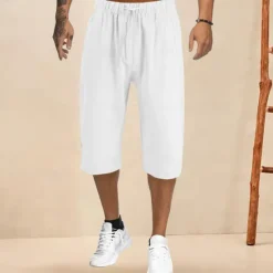 Discount OUKU Men's Shorts Summer Shorts Capri Pants Drawstring Elastic Waist Plain Comfort Outdoor Daily Going out Stylish Casual Black White