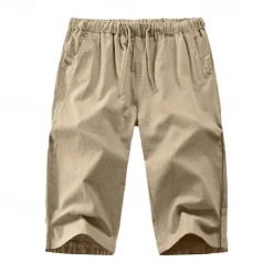Discount OUKU Men's Shorts Summer Shorts Capri Pants Drawstring Elastic Waist Plain Comfort Outdoor Daily Going out Stylish Casual Black White