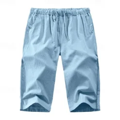 Discount OUKU Men's Shorts Summer Shorts Capri Pants Drawstring Elastic Waist Plain Comfort Outdoor Daily Going out Stylish Casual Black White