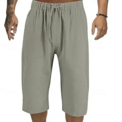 Discount OUKU Men's Shorts Summer Shorts Capri Pants Drawstring Elastic Waist Plain Comfort Outdoor Daily Going out Stylish Casual Black White