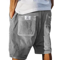 Best OUKU Men's Shorts Summer Shorts Casual Shorts Corduroy Shorts Pocket Drawstring Elastic Waist Plain Comfort Breathable Short Outdoor Vacation Sport Casual Black White