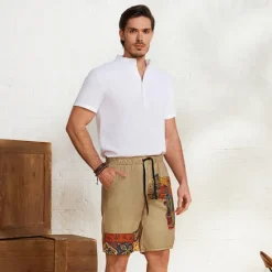 Sale OUKU Men's Shorts Summer Shorts Beach Shorts Drawstring Elastic Waist African Map Print Ethnic Style Breathable Soft Short Casual Daily Holiday Designer Clothing Khaki
