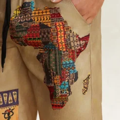 Sale OUKU Men's Shorts Summer Shorts Beach Shorts Drawstring Elastic Waist African Map Print Ethnic Style Breathable Soft Short Casual Daily Holiday Designer Clothing Khaki