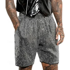 OUKU Men's Shorts Summer Shorts Casual Shorts Pocket Elastic Waist Sequin Plain Comfort Breathable Short Outdoor Vacation Sport Casual Silver Black