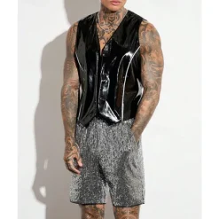 OUKU Men's Shorts Summer Shorts Casual Shorts Pocket Elastic Waist Sequin Plain Comfort Breathable Short Outdoor Vacation Sport Casual Silver Black
