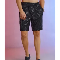 OUKU Men's Shorts Summer Shorts Casual Shorts Pocket Elastic Waist Sequin Plain Comfort Breathable Short Outdoor Vacation Sport Casual Silver Black