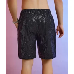 OUKU Men's Shorts Summer Shorts Casual Shorts Pocket Elastic Waist Sequin Plain Comfort Breathable Short Outdoor Vacation Sport Casual Silver Black