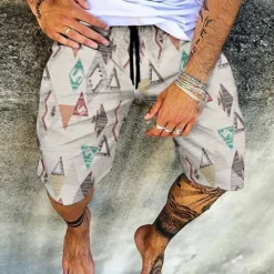 Best OUKU Men's Shorts Summer Shorts Beach Shorts Elastic Waist Print Graphic Prints Outdoor Knee Length Daily Beach Hawaiian Designer 1 2 Micro-elastic