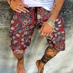 Best OUKU Men's Shorts Summer Shorts Beach Shorts Elastic Waist Print Graphic Prints Outdoor Knee Length Daily Beach Hawaiian Designer 1 2 Micro-elastic