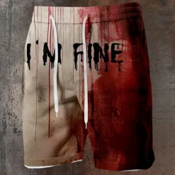 OUKU Men's Shorts Summer Shorts Casual Shorts Pocket Elastic Waist 3D Print 3D Print Letter Halloween Costumes Soft Breathable Short Casual Daily Holiday Fashion Streetwear Micro-elastic Red
