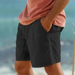 Hot OUKU Men's Shorts Summer Shorts Beach Shorts Pocket Drawstring Elastic Waist Plain Comfort Breathable Short Casual Daily Holiday Fashion Classic Style Black White