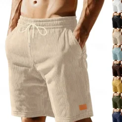 Online OUKU Men's Shorts Summer Shorts Casual Shorts Corduroy Shorts Pocket Drawstring Elastic Waist Plain Comfort Breathable Short Outdoor Vacation Sport Casual Black White