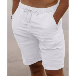 Hot OUKU Men's Shorts Summer Shorts Beach Shorts Drawstring Elastic Waist Plain Breathable Knee Length Yoga Beach Hawaiian Casual White Green
