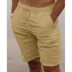 Hot OUKU Men's Shorts Summer Shorts Beach Shorts Drawstring Elastic Waist Plain Breathable Knee Length Yoga Beach Hawaiian Casual White Green