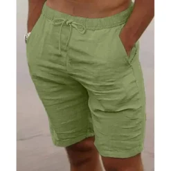 Hot OUKU Men's Shorts Summer Shorts Beach Shorts Drawstring Elastic Waist Plain Breathable Knee Length Yoga Beach Hawaiian Casual White Green