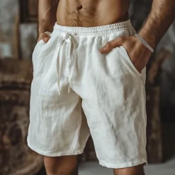 Clearance OUKU Men's Shorts Summer Shorts Beach Shorts Baggy Shorts Drawstring Elastic Waist Straight Leg Plain Comfort Breathable Short Outdoor Casual Daily Classic Style Retro Vintage Black White Micro-elastic