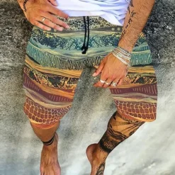 Outlet OUKU Men's Shorts Summer Shorts Beach Shorts Elastic Waist Print Graphic Prints Outdoor Knee Length Daily Beach Hawaiian Chino Black Yellow Micro-elastic