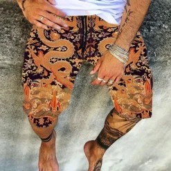 Outlet OUKU Men's Shorts Summer Shorts Beach Shorts Elastic Waist Print Graphic Prints Outdoor Knee Length Daily Beach Hawaiian Chino Black Yellow Micro-elastic