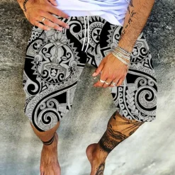 Outlet OUKU Men's Shorts Summer Shorts Beach Shorts Elastic Waist Print Graphic Prints Outdoor Knee Length Daily Beach Hawaiian Chino Black Yellow Micro-elastic