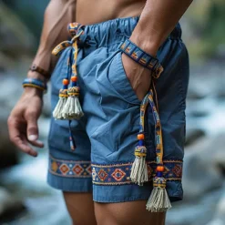 Hot OUKU Men's Shorts Summer Shorts Casual Shorts Pocket Drawstring Elastic Waist Argyle Comfort Breathable Short Outdoor Vacation Casual Ethnic. Blue