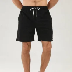 Clearance OUKU Men's Shorts Summer Shorts Casual Shorts Corduroy Shorts Pocket Drawstring Elastic Waist Plain Comfort Breathable Short Outdoor Vacation Sport Casual Black White