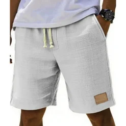 Online OUKU Men's Shorts Summer Shorts Beach Shorts Pocket Elastic Waist Drawstring Plain Comfort Breathable Short Vacation Holiday Beach Hawaiian Boho Black White