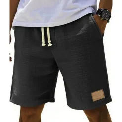 Online OUKU Men's Shorts Summer Shorts Beach Shorts Pocket Elastic Waist Drawstring Plain Comfort Breathable Short Vacation Holiday Beach Hawaiian Boho Black White